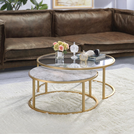 ACME 81110 Shanish 2 Piece Pack Nesting Table Set, Faux Marble & Gold