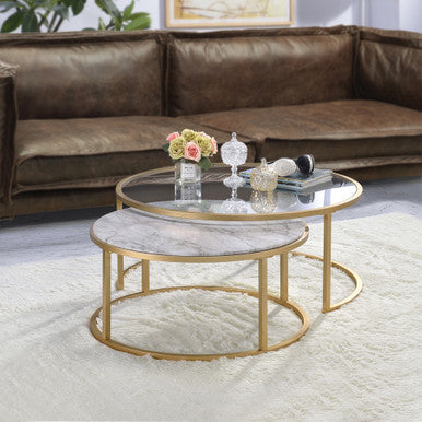 ACME 81110 Shanish 2 Piece Pack Nesting Table Set, Faux Marble & Gold ACME Furniture