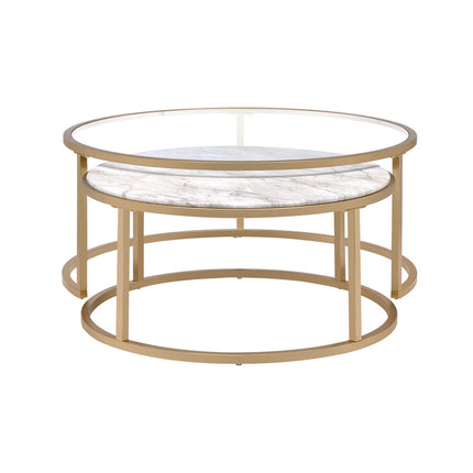 ACME 81110 Shanish 2 Piece Pack Nesting Table Set, Faux Marble & Gold