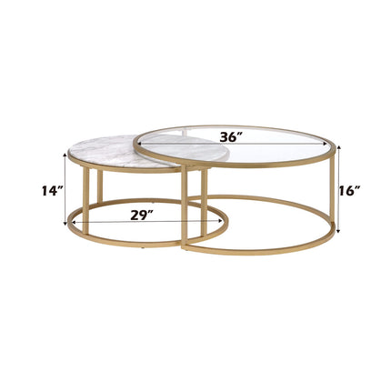 ACME 81110 Shanish 2 Piece Pack Nesting Table Set, Faux Marble & Gold