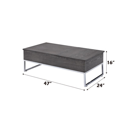 ACME 81170 Iban - Coffee Table with Lift Top, Gray Oak & Chrome
