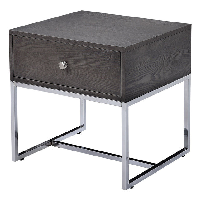 ACME 81172 Iban - End Table, Gray Oak & Chrome