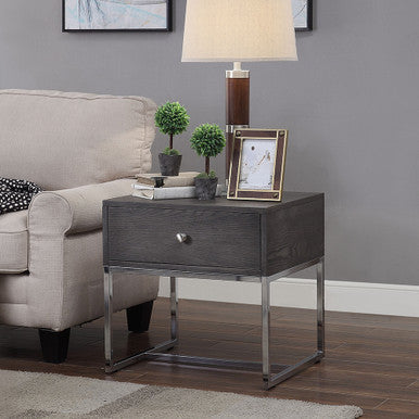 ACME 81172 Iban - End Table, Gray Oak & Chrome ACME Furniture