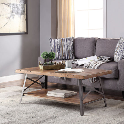 ACME 81175 Ikram Coffee Table, Weathered Oak & Sandy Black