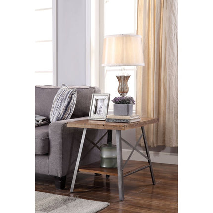 ACME 81177 Ikram 2 Piece Pack End Table, Weathered Oak & Sandy Black