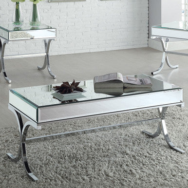 ACME 81195 Yuri Coffee Table, Mirrored Top & Chrome ACME Furniture