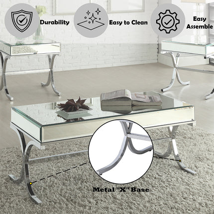 ACME 81195 Yuri Coffee Table, Mirrored Top & Chrome
