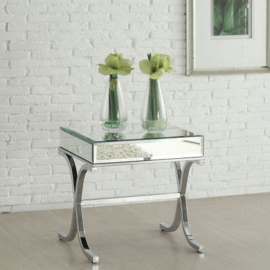 ACME 81197 Yuri End Table, Mirrored Top & Chrome ACME Furniture