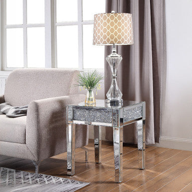 ACME 81417 Noralie End Table, Mirrored & Faux Diamonds ACME Furniture