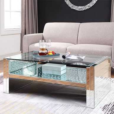 ACME 81470 Nysa Coffee Table, Mirrored & Faux Crystals ACME Furniture