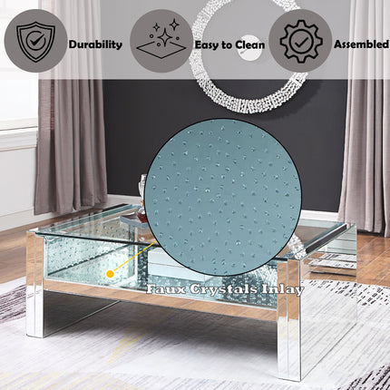 ACME 81470 Nysa Coffee Table, Mirrored & Faux Crystals