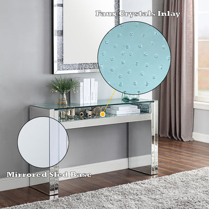 ACME 81473 Nysa Sofa Table, Mirrored & Faux Crystals