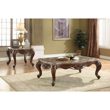 ACME 81655 Jardena Coffee Table, Marble & Cherry Oak ACME Furniture
