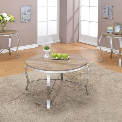 ACME 81705 Malai 3 Piece Pack Coffee/End Table Set, Weathered Light Oak & Chrome