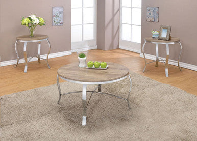 ACME 81705 Malai 3 Piece Pack Coffee/End Table Set, Weathered Light Oak & Chrome ACME Furniture
