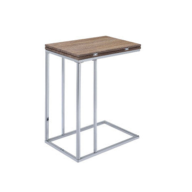 ACME 81849 Danson Side Table, Weathered Oak & Chrome ACME Furniture