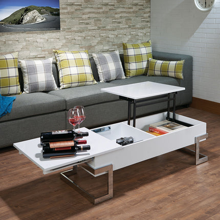 ACME 81850 Calnan Coffee Table with Lift Top, White & Chrome