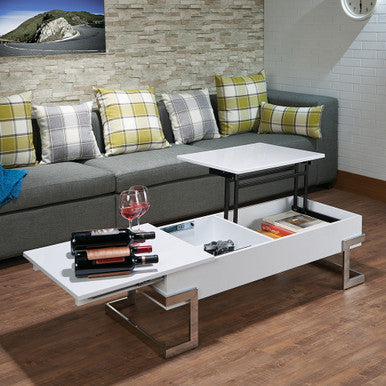 ACME 81850 Calnan Coffee Table with Lift Top, White & Chrome ACME Furniture