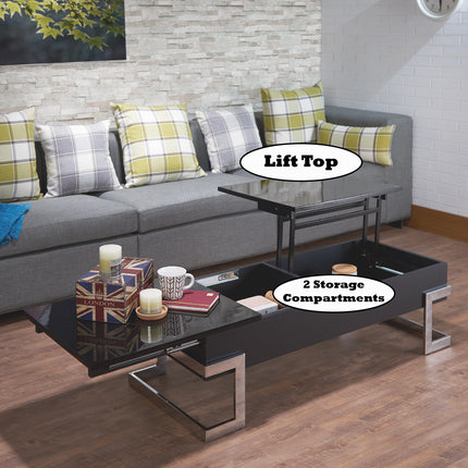 ACME 81855 Calnan Coffee Table with Lift Top, Black & Chrome
