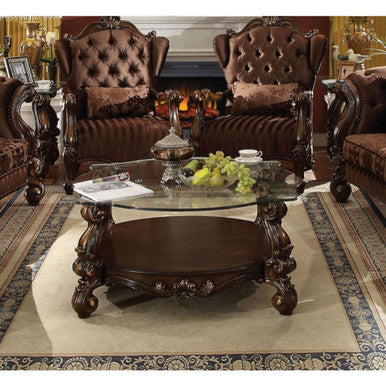 ACME 82080 Versailles Coffee Table, Cherry Oak & Clear Glass (1Set/2Ctn) ACME Furniture