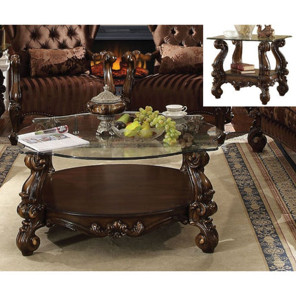 ACME 82080 Versailles Coffee Table, Cherry Oak & Clear Glass (1Set/2Ctn)  1
