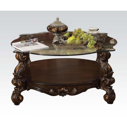 ACME 82080 Versailles Coffee Table, Cherry Oak & Clear Glass (1Set/2Ctn)  2