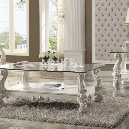 ACME 82103 Versailles Coffee Table, Bone White & Clear Glass