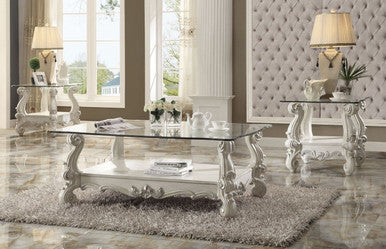 ACME 82103 Versailles Coffee Table, Bone White & Clear Glass ACME Furniture