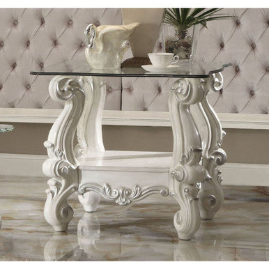 ACME 82104 Versailles End Table, Bone White & Clear Glass ACME Furniture