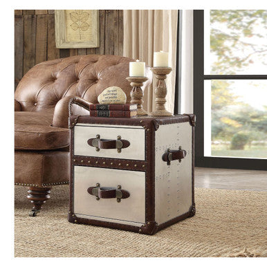 ACME 82292 Aberdeen End Table, Vintage Dark Brown Top Grain Leather & Aluminum ACME Furniture