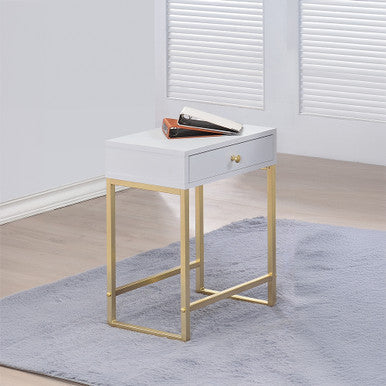 ACME 82298 Coleen Side Table, White & Brass ACME Furniture
