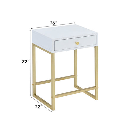 ACME 82298 Coleen Side Table, White & Brass