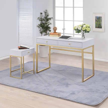 ACME 82298 Coleen Side Table, White & Brass