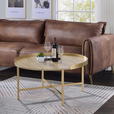 ACME 82335 Mithea Coffee Table, Oak Table Top & Gold Finish ACME Furniture