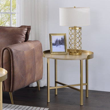 ACME 82337 Mithea End Table, Oak Table Top & Gold Finish ACME Furniture