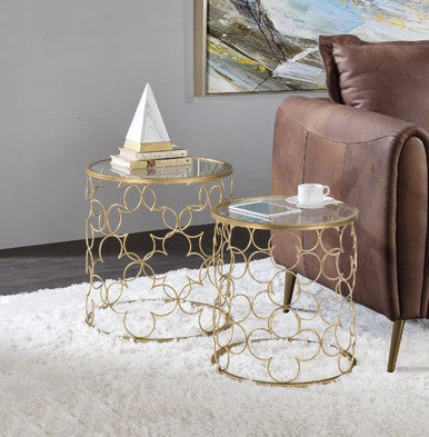 ACME 82342 Flowie Nesting Table, Clear Glass & Gold Finish ACME Furniture