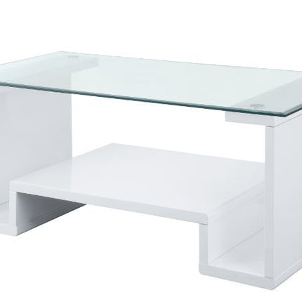 ACME 82360 Nevaeh Coffee Table, Clear Glass & White High Gloss Finish