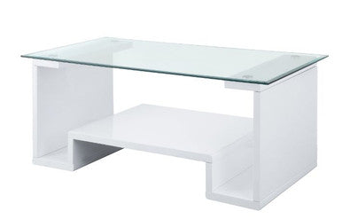 ACME 82360 Nevaeh Coffee Table, Clear Glass & White High Gloss Finish ACME Furniture