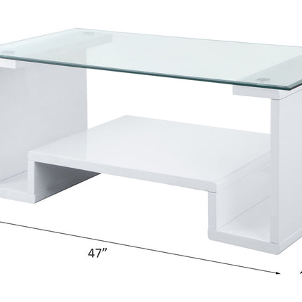ACME 82360 Nevaeh Coffee Table, Clear Glass & White High Gloss Finish