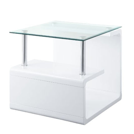 ACME 82362 Nevaeh End Table, Clear Glass & White High Gloss Finish