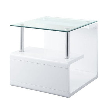 ACME 82362 Nevaeh End Table, Clear Glass & White High Gloss Finish ACME Furniture