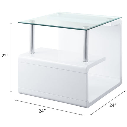 ACME 82362 Nevaeh End Table, Clear Glass & White High Gloss Finish