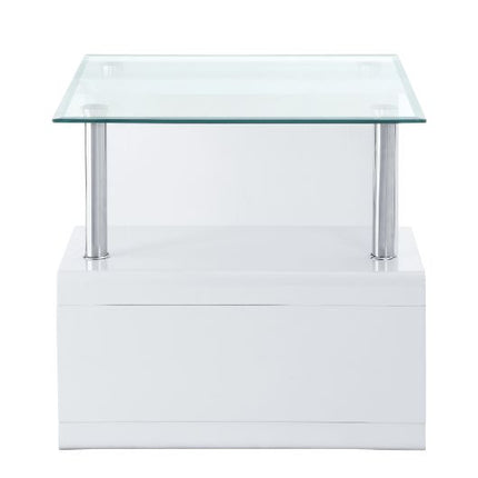 ACME 82362 Nevaeh End Table, Clear Glass & White High Gloss Finish