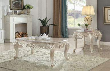 ACME 82440 Gorsedd Coffee Table with Marble Top, Marble & Antique White ACME Furniture