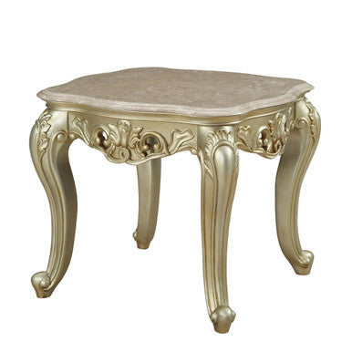 ACME 82442 Gorsedd End Table with Marble Top, Marble & Antique White ACME Furniture