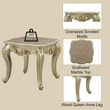 ACME 82442 Gorsedd End Table with Marble Top, Marble & Antique White