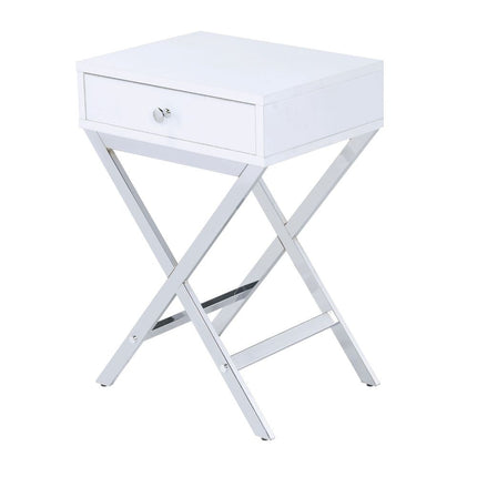 ACME 82696 Coleen Side Table, White & Brass