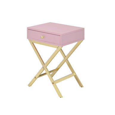 ACME 82698 Coleen Side Table, White & Brass ACME Furniture
