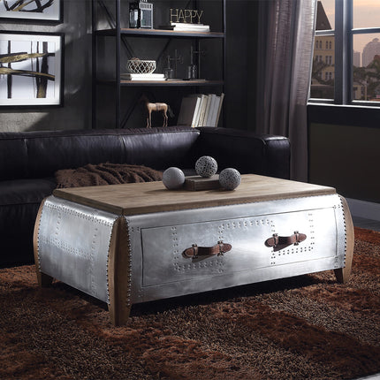 ACME 82855 Brancaster Coffee Table, Antique Oak & Aluminum