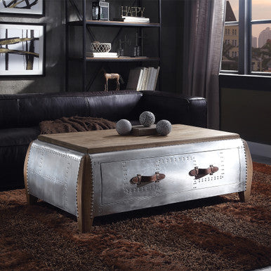 ACME 82855 Brancaster Coffee Table, Antique Oak & Aluminum ACME Furniture